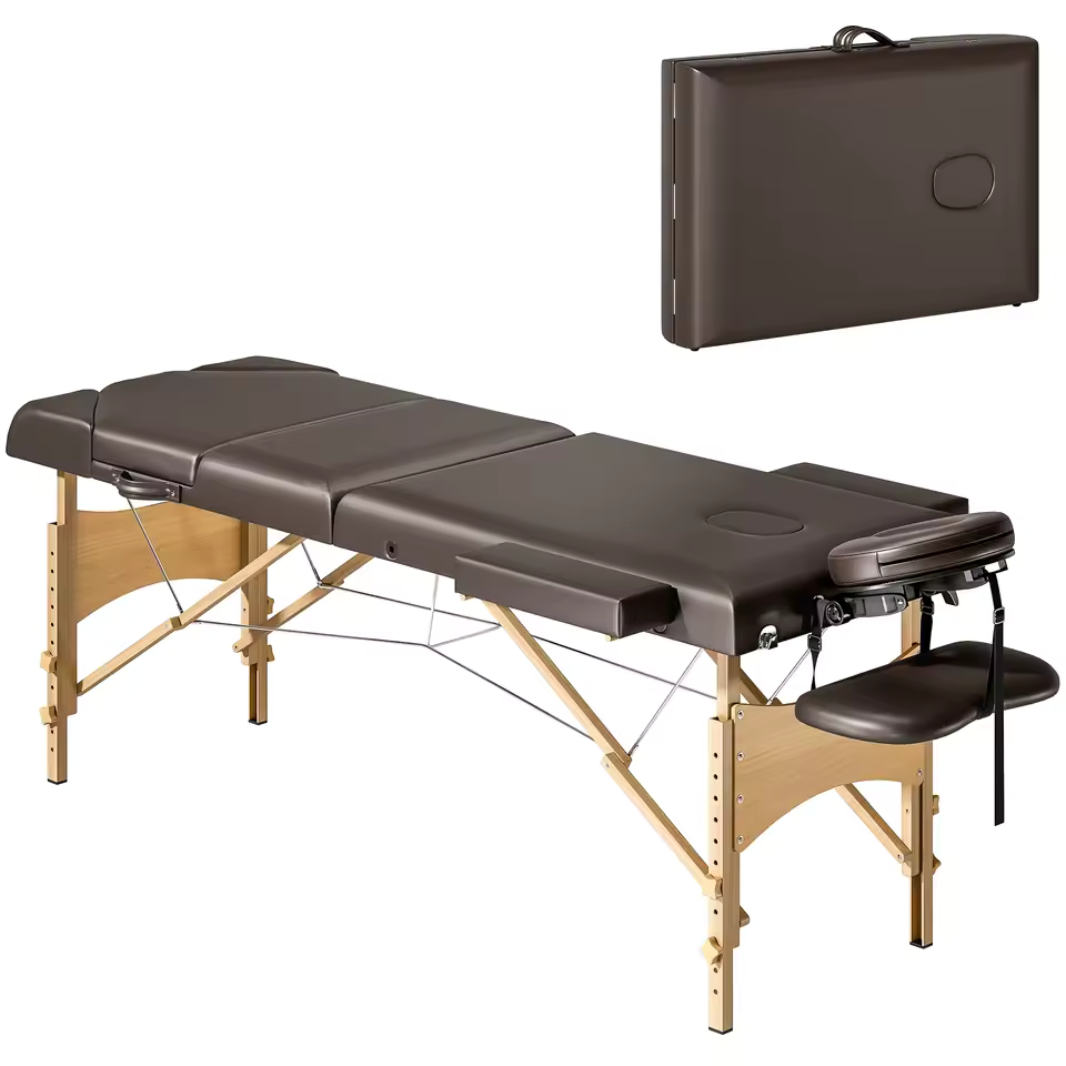 table de massage pliante modèle sofia marron pliée et dépliée